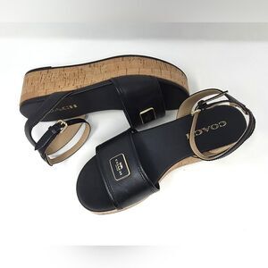 Coach Tullie Leather Platform Strap Sandal Black Women's Size 6.5 CR884